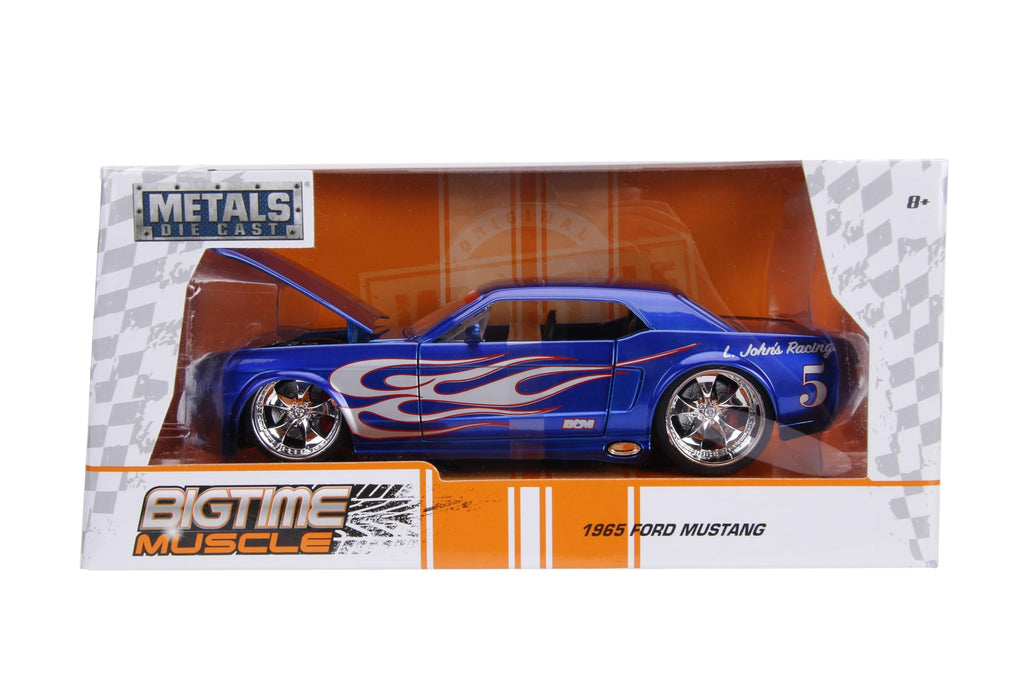 Bigtime Muscle 1:24 1965 Ford Mustang Die-Cast Car, Toys for Kids and Adults(Blue/Silver Flames)