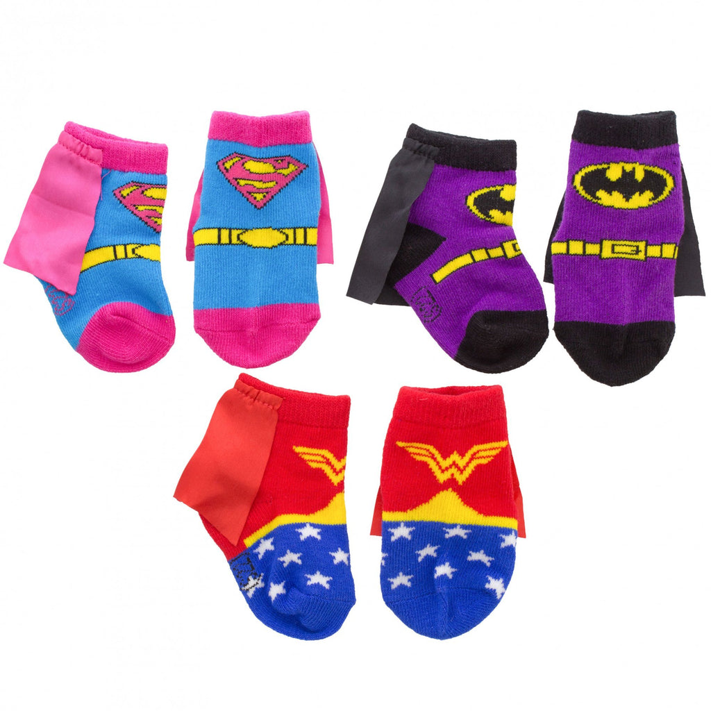 DC Comics Justice League Baby Girl 3-Pack Booties - Batman Baby Socks with Superman and Wonder Woman (3-Pack, 0-12 Months)