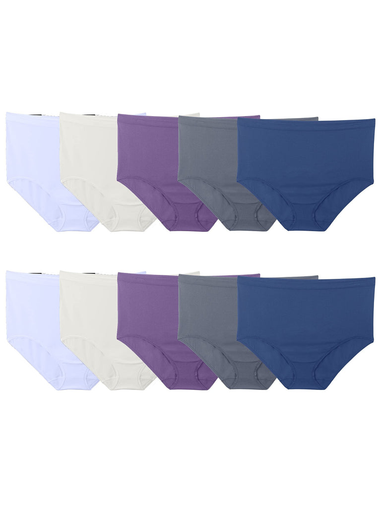 Fruit of the Loom Women's No Show Seamless Underwear, Amazing Stretch & No Panty Lines, Available Size, Brief-10 Pack-Blue/Purple/Grey, 13 Plus