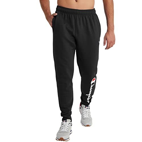 Champion, Powerblend, Fleece Joggers, Comfortable Sweatpants for Men (Reg. or Big, Black Script, XX-Large Tall