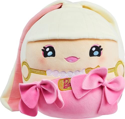 Barbie Cuutopia Plush, 10-inch Soft Pillow Doll with Iconic Look, Plus Tactile Felt Pink Bows & Long Ponytail, Collectible Toy