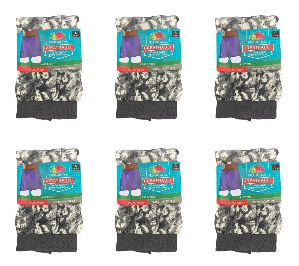 Fruit of the Loom Men's Knit Boxers 6-Pack Breathable Cooling Cotton Micro-Mesh Soft Flex Waistband Black White Print