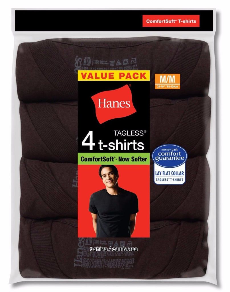 Hanes Men's Crew Neck T-Shirts 4-Pack Sizes M-2X Black Slightly Imperfect