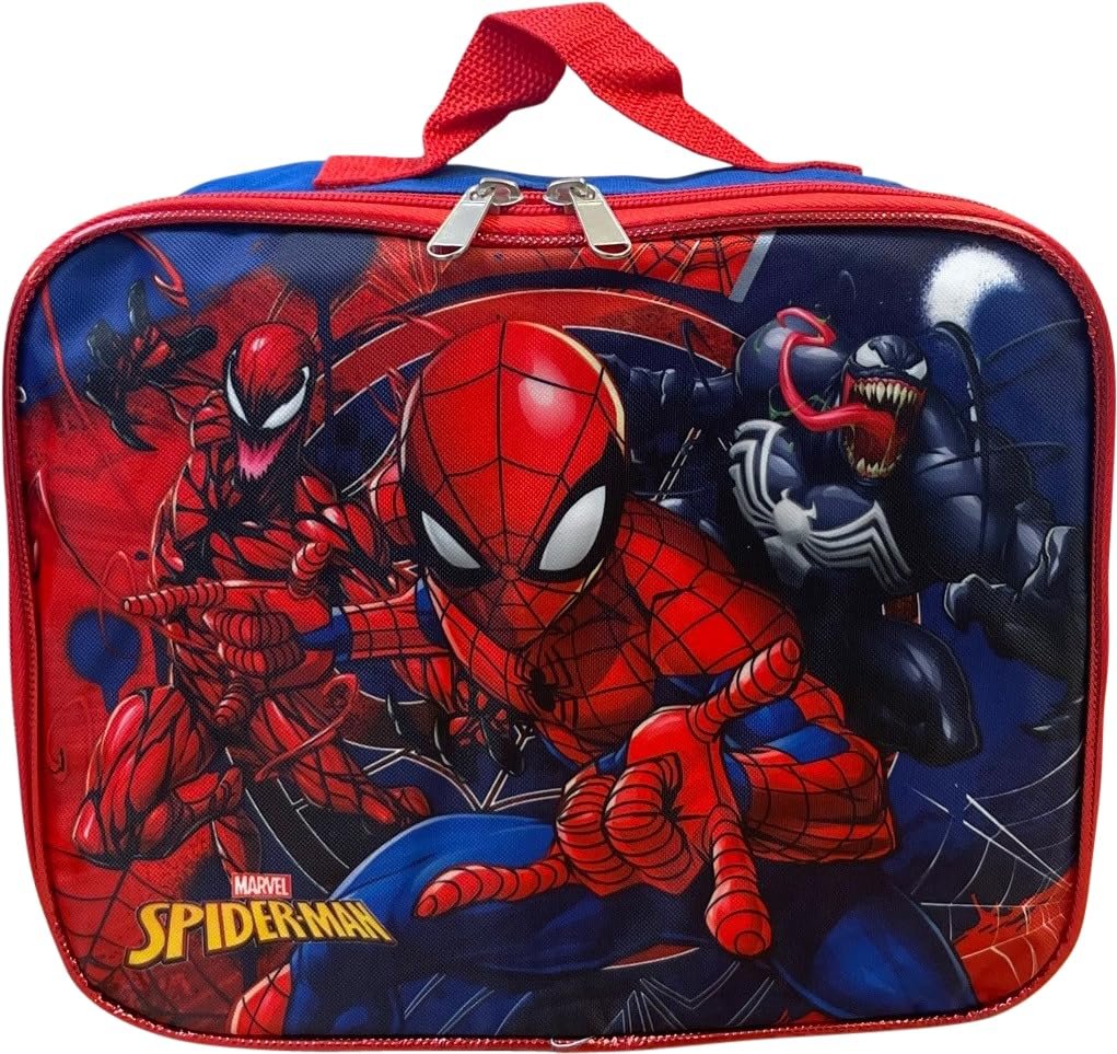 Ruz Spiderman Boy's 16 Inch Backpack With Removable Matching Lunch Box Set (Black-Red)