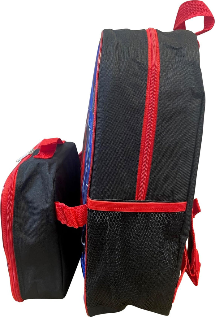 Ruz Spiderman Boy's 16 Inch Backpack With Removable Matching Lunch Box Set (Black-Red)