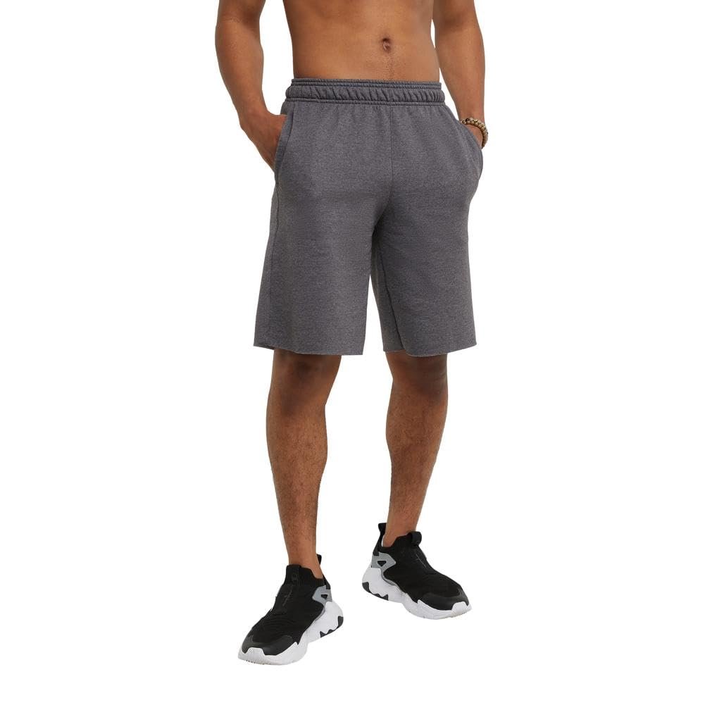 Champion Men's, Powerblend, Fleece Midweight, Athletic Shorts with Pockets (Reg. or Big, Navy C Patch Logo, Large Tall