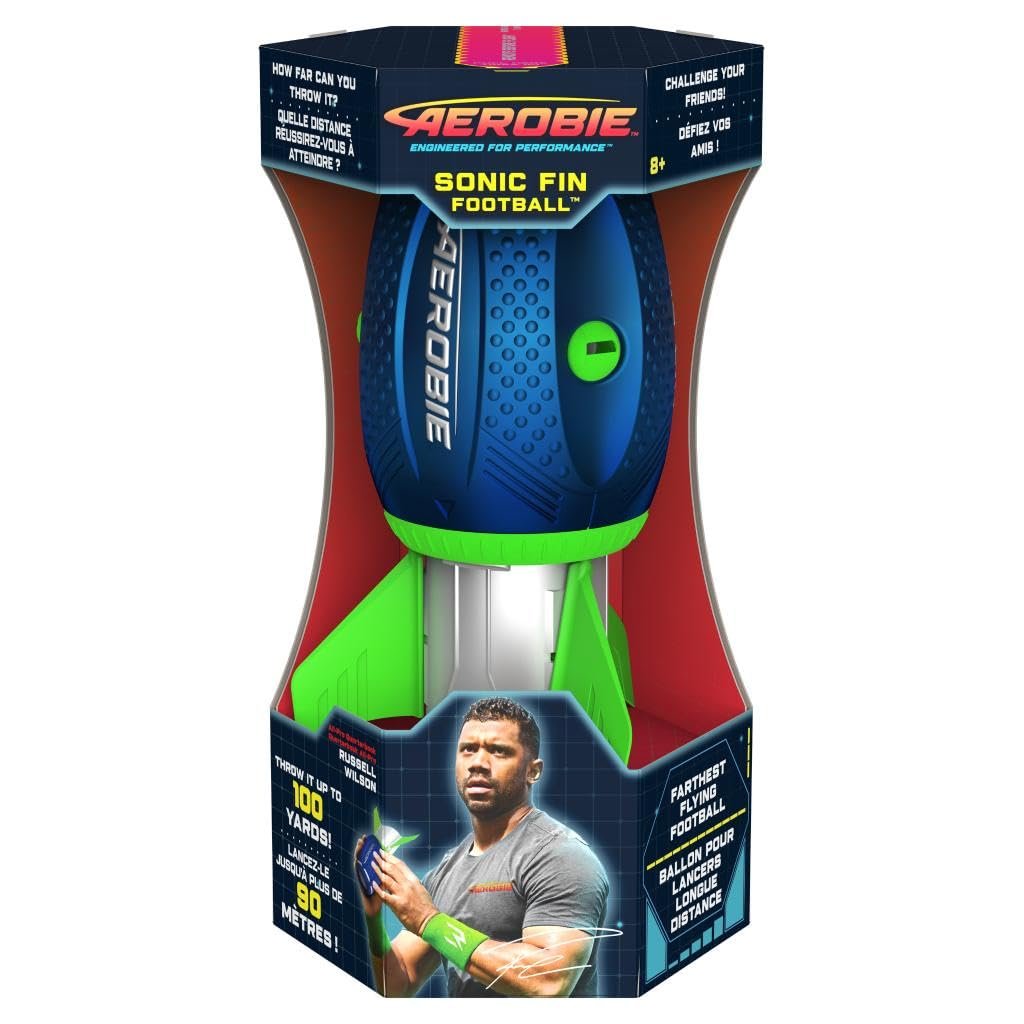 Aerobie Sonic Fin Football, Aerodynamic Russel Wilson Foam Football Toy, Outdoor Games for Kids and Adults Aged 8 and Up