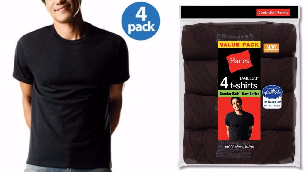 Hanes Men's Crew Neck T-Shirts 4-Pack Sizes M-2X Black Slightly Imperfect