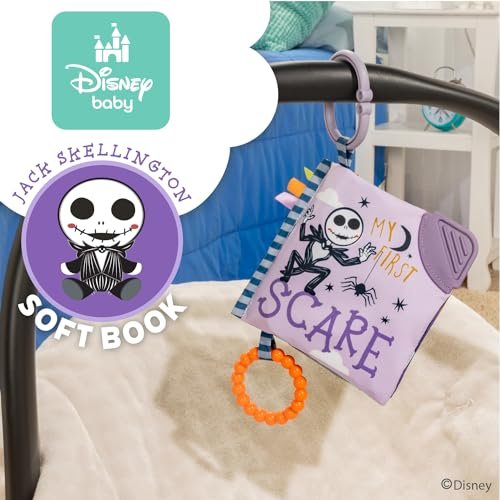 Kids Preferred Disney Nightmare Before Christmas My First Scare Jack Skellington Soft Book Baby Teething Crinkle Book with On-The-Go Clip, Crinkle Pages, and Teethers, Multicolor