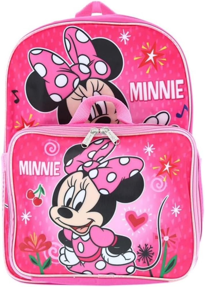 Disney Minnie Mouse Kid's 16 Inch Backpack With Removable Lunch Box Set School