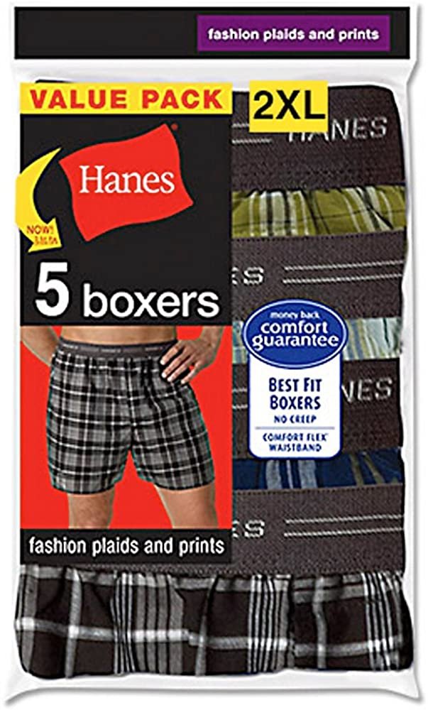 Hanes Men's 5-Pack Woven Exposed Waistband Boxers