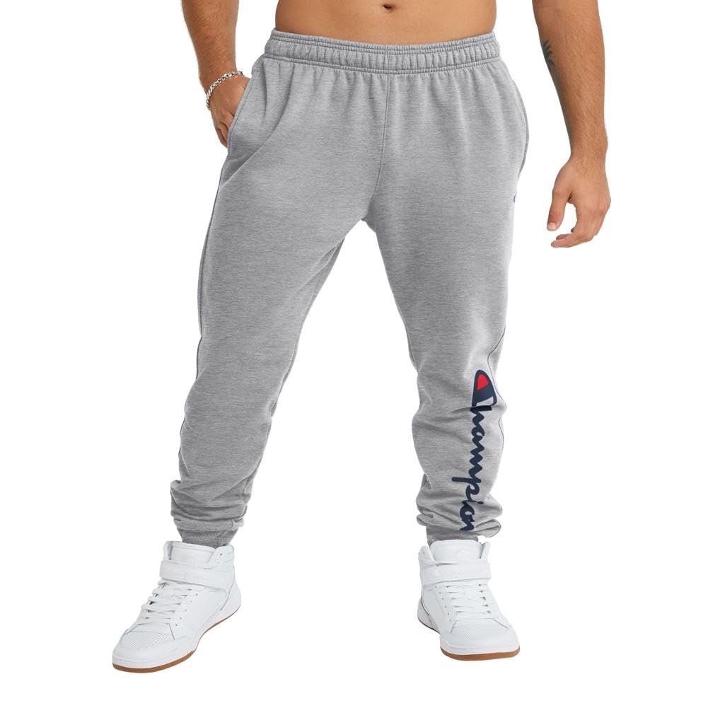 Champion, Powerblend, Fleece Joggers, Comfortable Sweatpants for Men (Reg. or Big, Black Script, XX-Large Tall