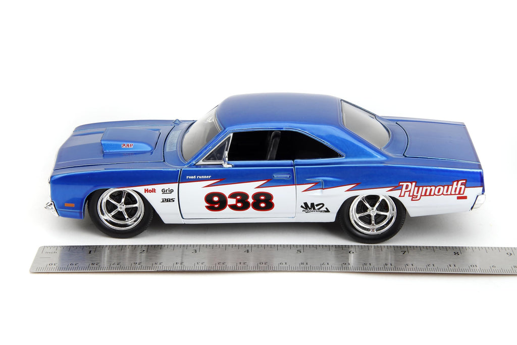 Big Time Muscle 1:24 1970 Plymouth Roadrunner Die-Cast Car, Toys for Kids and Adults(Candy Blue/White)