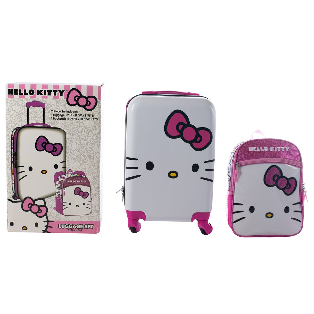 Hello Kitty Girls Luggage and Backpack Set - 18" Luggage Suitcase With Wheels, 13.75" Backpack