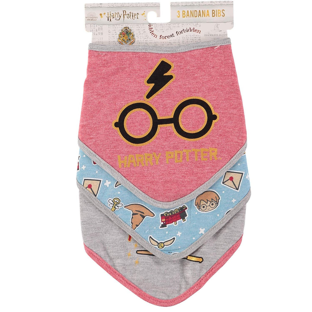 Harry Potter Baby Unisex Bandana Bibs Three Pack Baby Gift for Girls and Boys (Red/Blue/Grey)