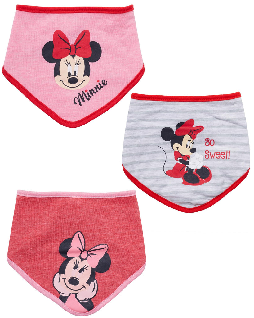 Disney Baby Girls' Bandana Bibs 3 Pack Set for Feeding, Teething, and Drooling, Red/Grey/Pink