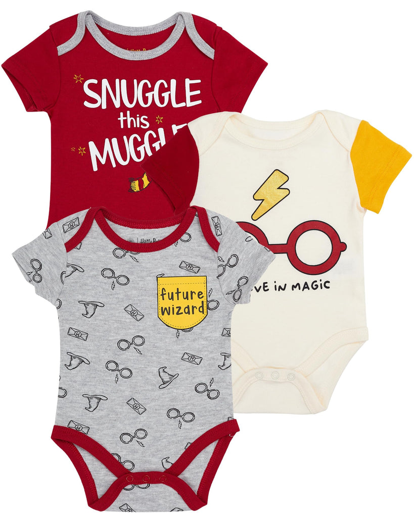 Harry Potter Baby Boys’ Short Sleeve Bodysuit Multipack Gift For Baby Girl or Boy Baby Clothes (Burgundy, 0-3 Months)