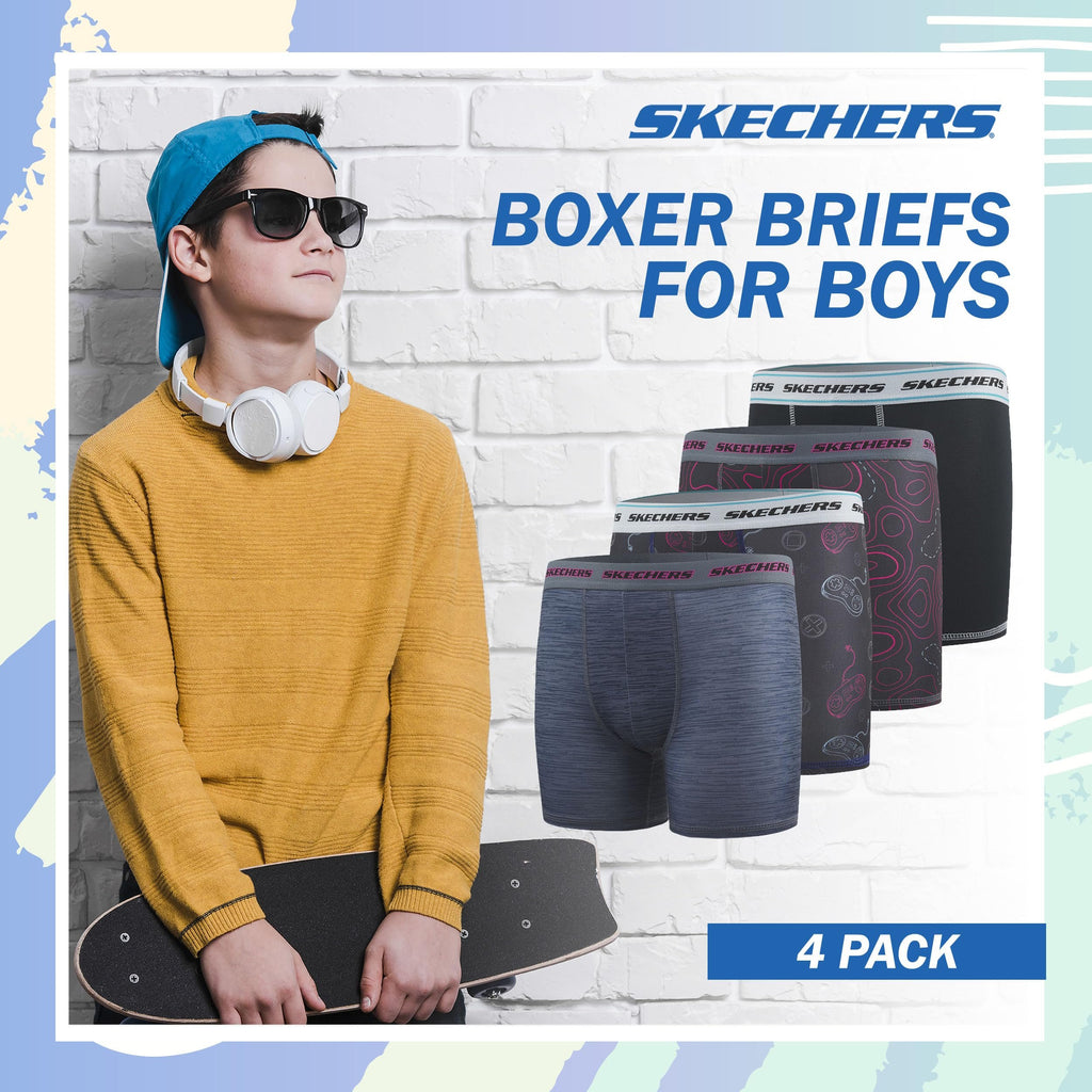 Sketchers Boys Underwear 4 Pack Boxer Briefs for Boys Durable Stretch Breathable Moisture Wicking