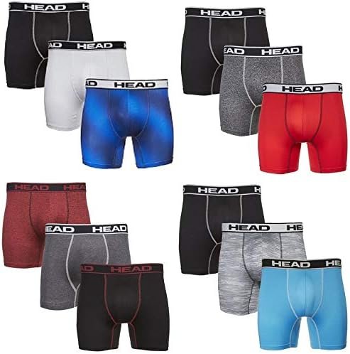 HEAD Mens Performance Boxer Briefs - 12-Pack Performance Fit Breathable Tagless Underwear S-5XL Regular or Plus Size