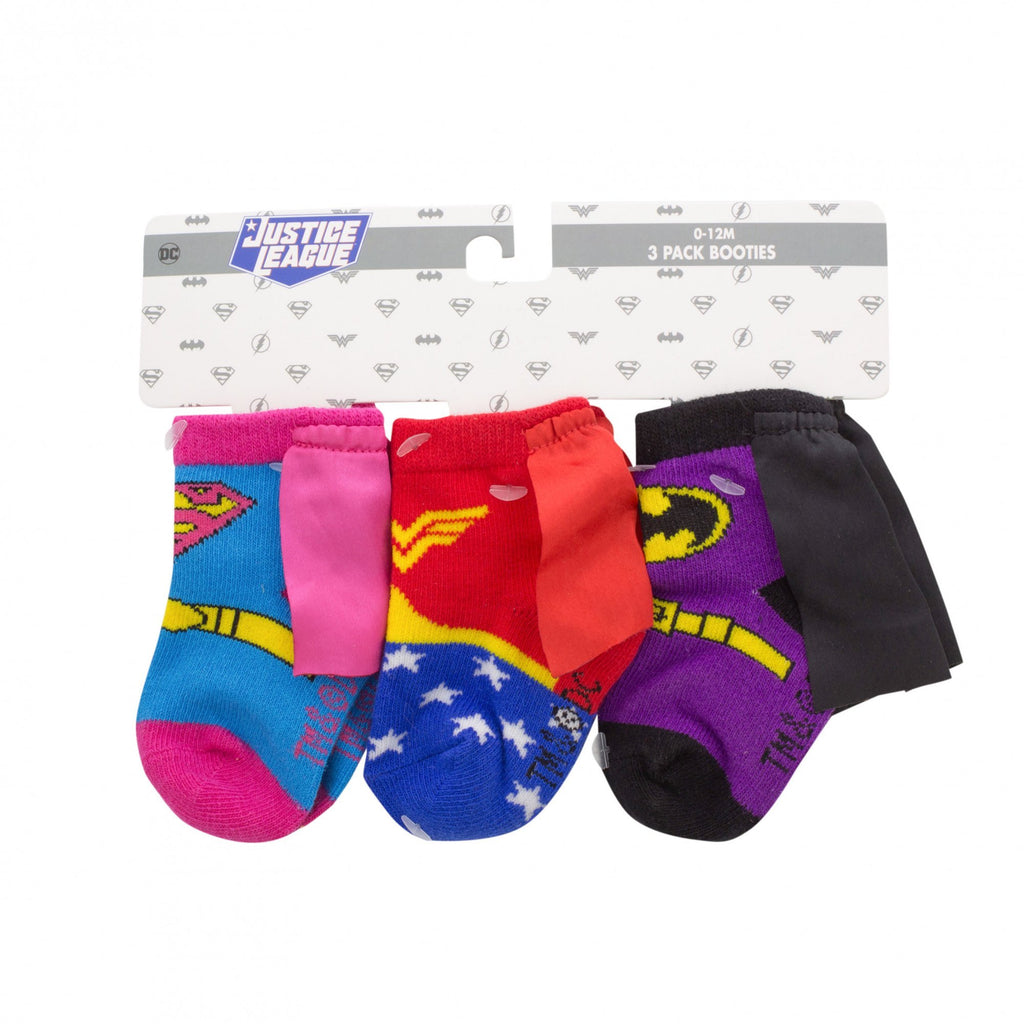 DC Comics Justice League Baby Girl 3-Pack Booties - Batman Baby Socks with Superman and Wonder Woman (3-Pack, 0-12 Months)