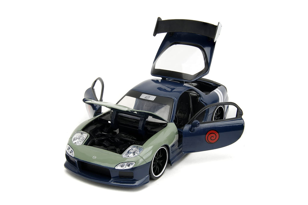 Jada Toys Naruto 1:24 1995 Mazda RX-7 Die-Cast Car & 2.75" Kakashi Hatake Figure, Blue,green