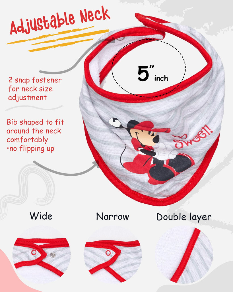 Disney Baby Girls' Bandana Bibs 3 Pack Set for Feeding, Teething, and Drooling, Red/Grey/Pink