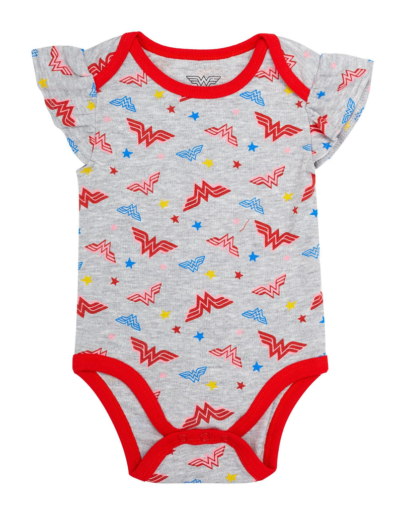 Wonder Woman Infant Baby Girls Bodysuit Baby Girl 3 Pack Gift Set (Red Multi, 6-9 Months)