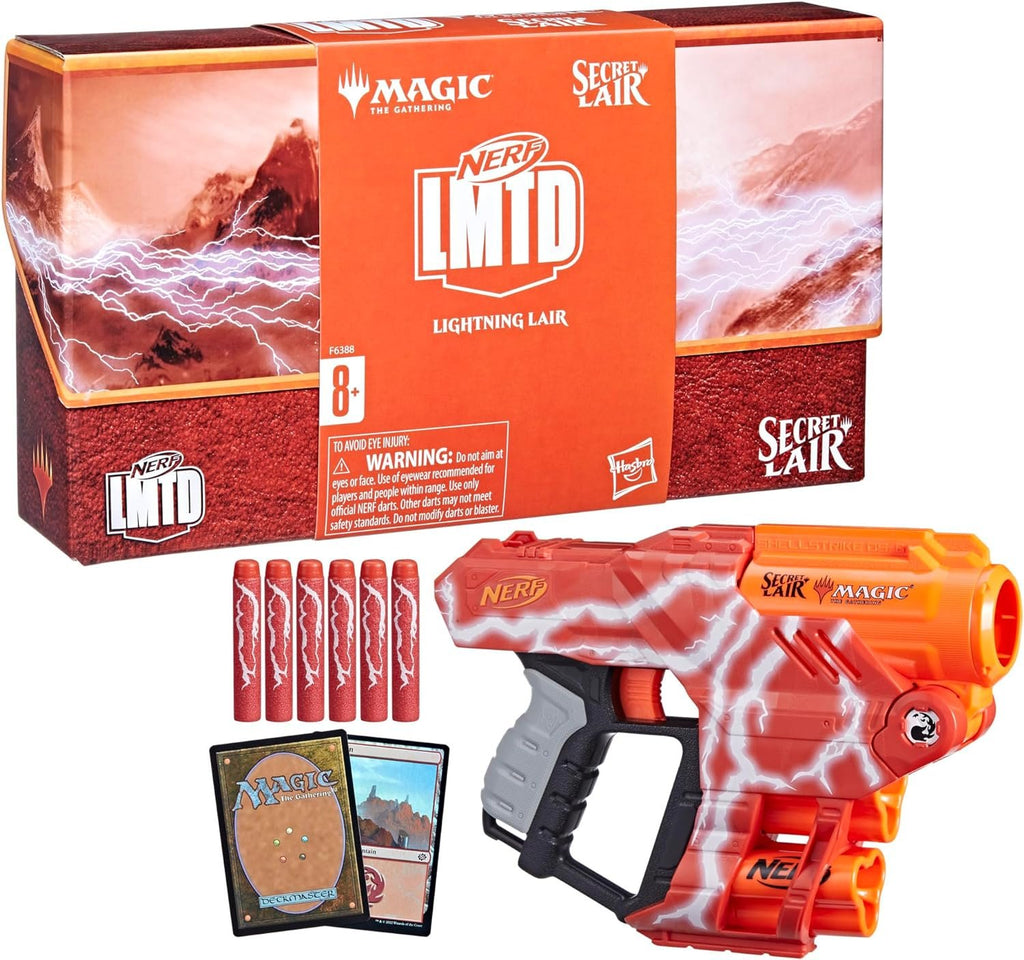 NERF LMTD Lightning Lair, Magic: The Gathering Secret Lair Blaster with 6 Darts, 2 Shells, and 2 Promo Trading Cards