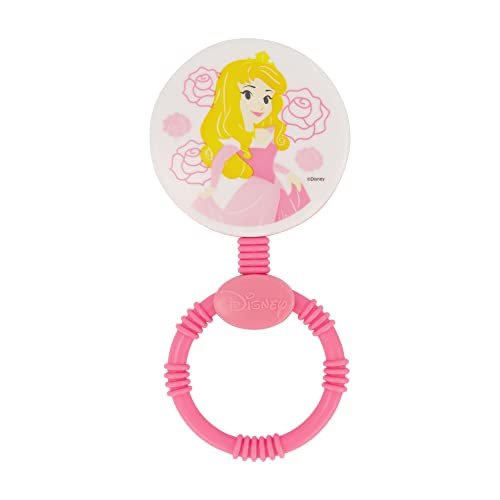 2 Pack Disney Princess Character Shape Rattle and Keyring Teether, Premium Toddler Birthday Toys, Infant Teething Toys, Great for Newborn Shower Gifts