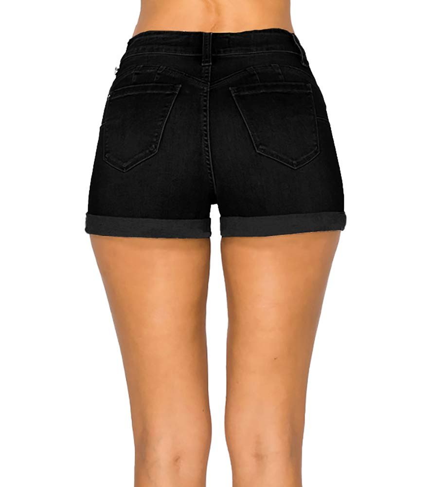 WAX JEAN Butt I Love You Repreve High Waisted Sustainable Denim Shorts, Black, Small