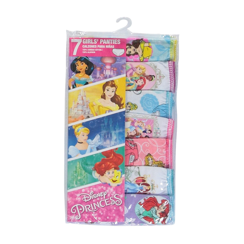 Disney Girls Princess Panty Multipacks With Favorites Cinderella, Belle, Ariel and more in Sizes 2/3T, 4T, 4, 6, 8, 7-Pack 100% Combed Cotton, 8