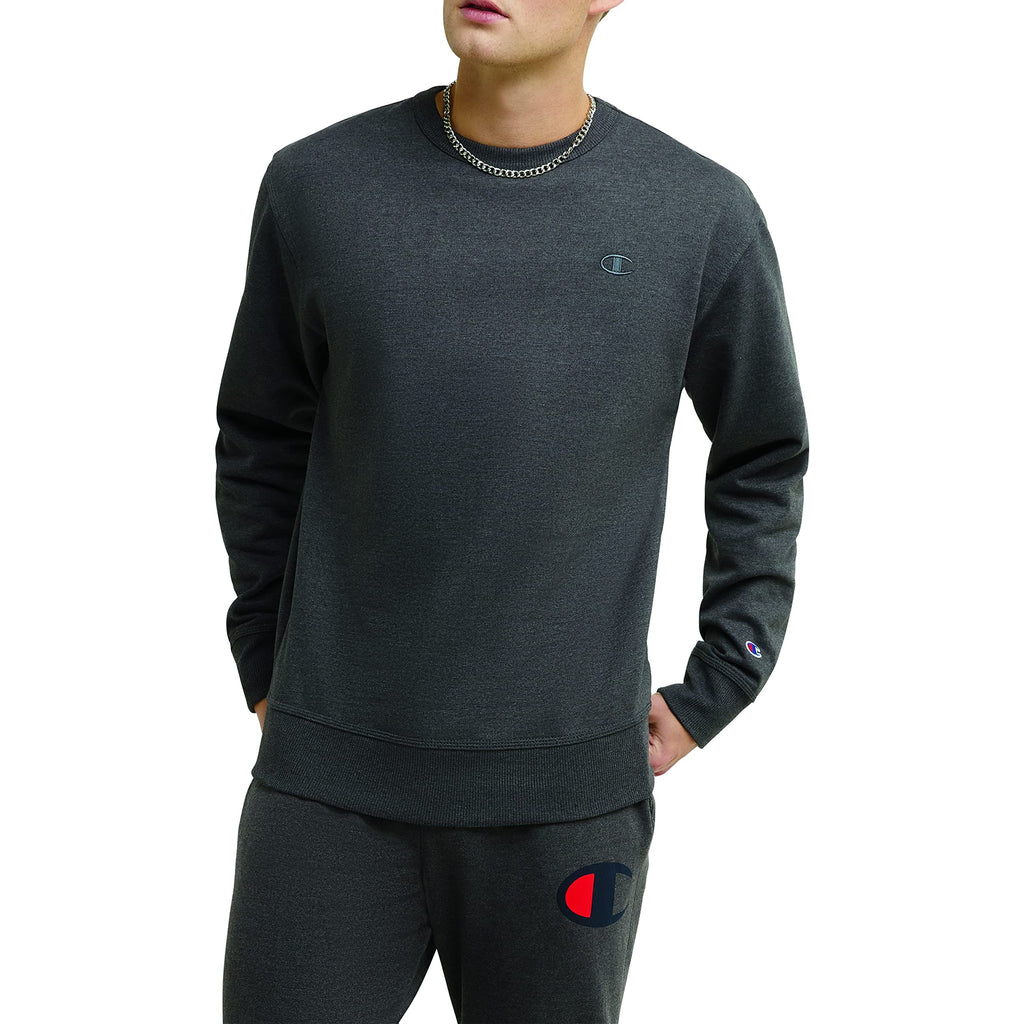 Champion, Powerblend, Fleece, Crewneck Sweatshirt for Men (Reg Tall), Oxford Gray C Logo, XX-Large big