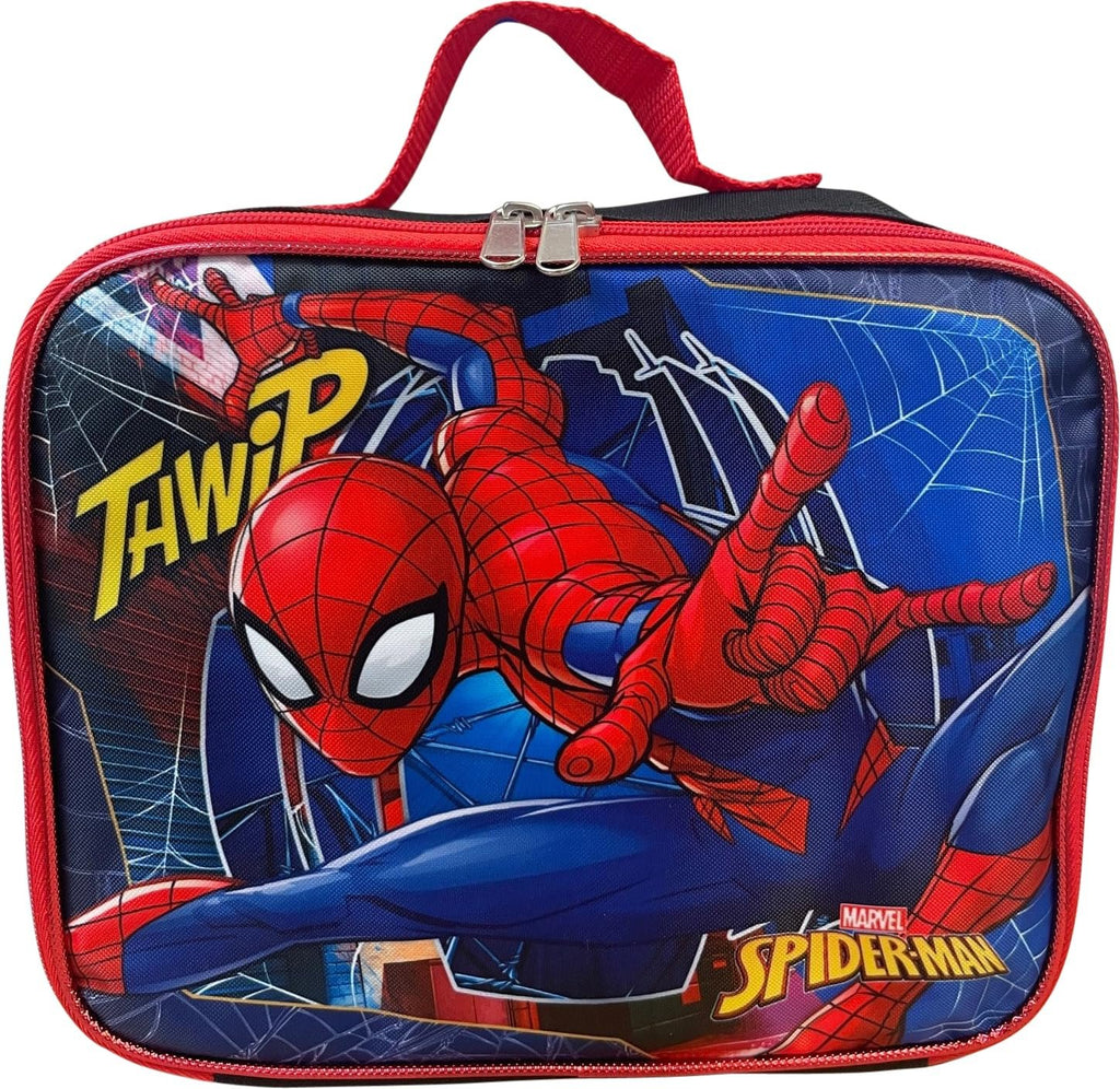 Ruz Spiderman Boy's 16 Inch Backpack With Removable Matching Lunch Box Set (Black-Red)