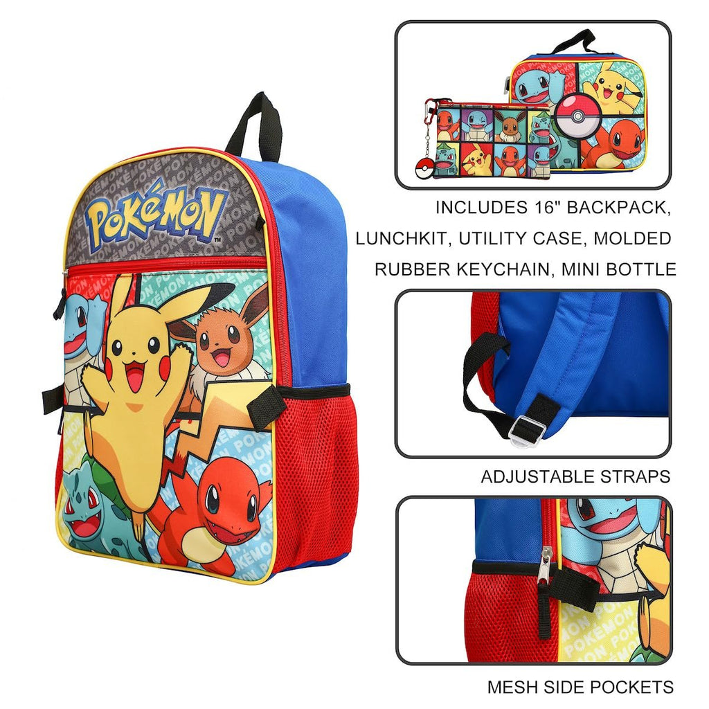 Pokemon Starter Characters 5-Piece Backpack Set