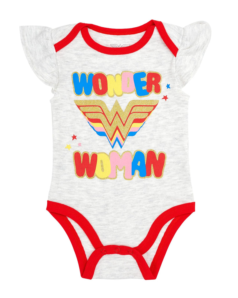 Wonder Woman Infant Baby Girls Bodysuit Baby Girl 3 Pack Gift Set (Red Multi, 6-9 Months)