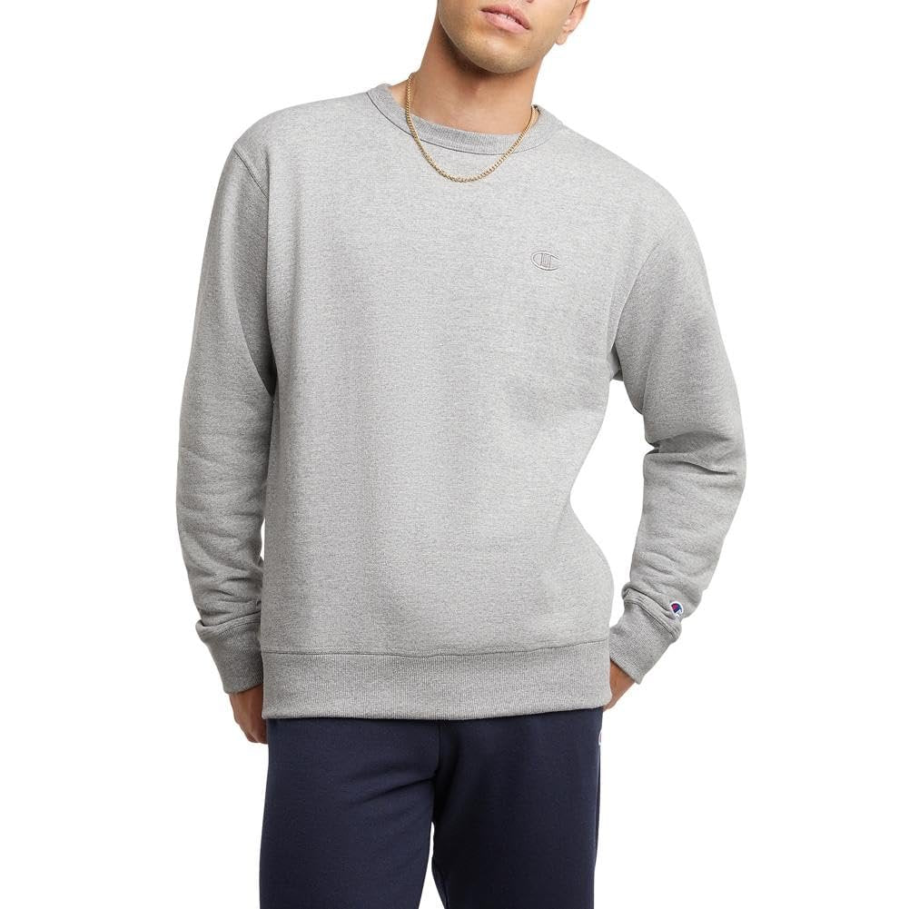 Champion, Powerblend, Fleece, Crewneck Sweatshirt for Men (Reg Tall), Oxford Gray C Logo, XX-Large big