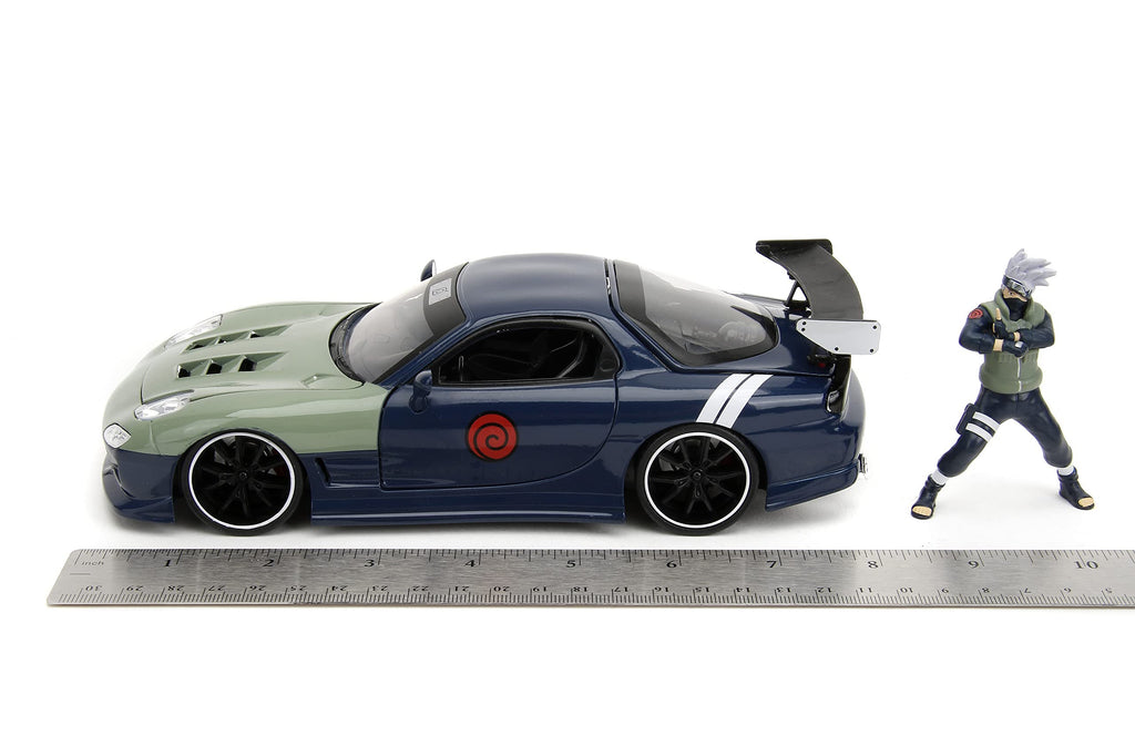 Jada Toys Naruto 1:24 1995 Mazda RX-7 Die-Cast Car & 2.75" Kakashi Hatake Figure, Blue,green