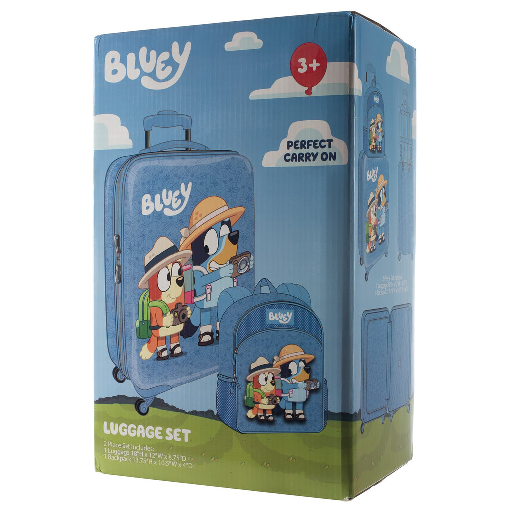 Bluey Kids Luggage and Backpack Set - 18" Luggage Suitcase With Wheels, 13.75" Backpack