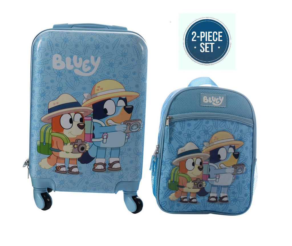 Bluey Kids Luggage and Backpack Set - 18" Luggage Suitcase With Wheels, 13.75" Backpack