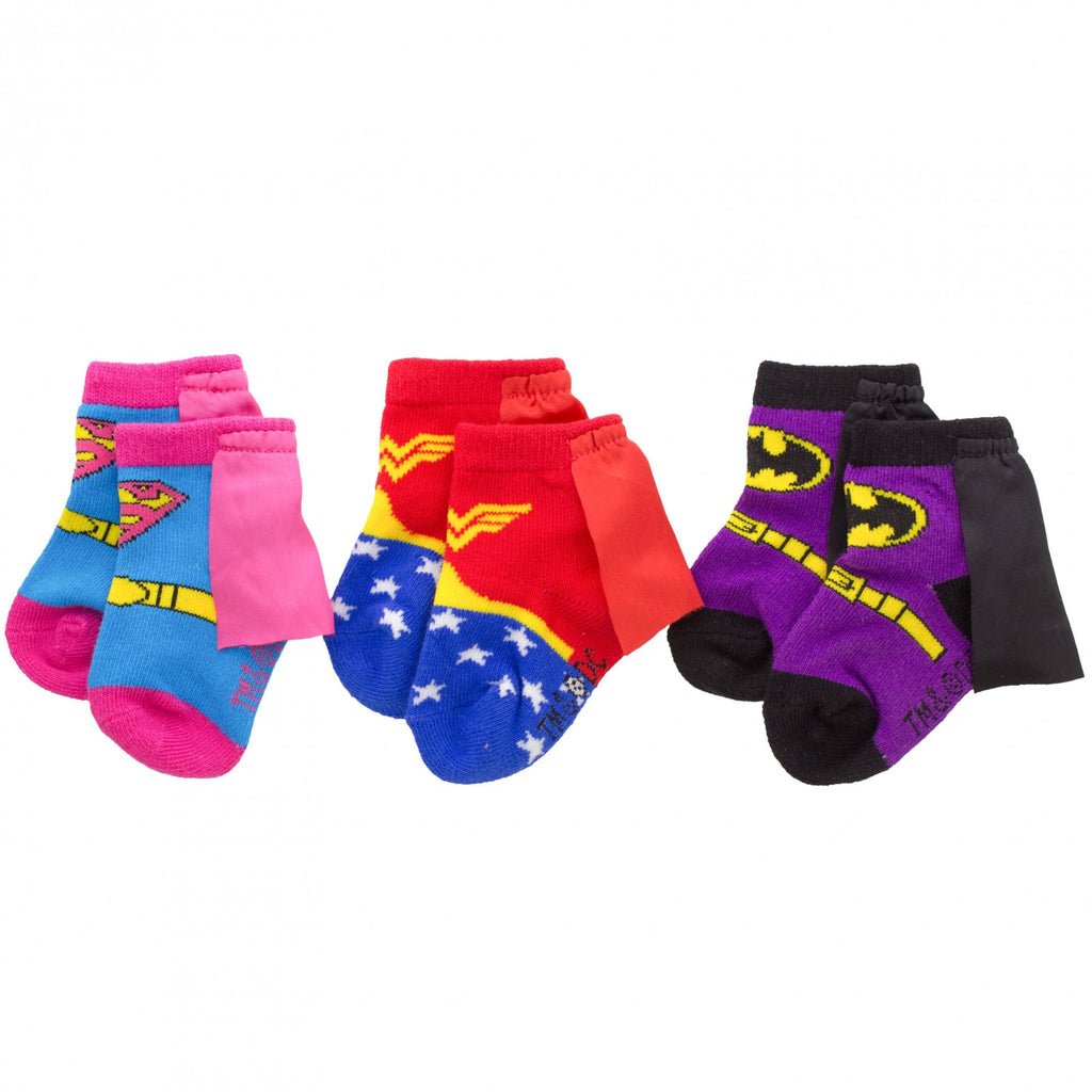 DC Comics Justice League Baby Girl 3-Pack Booties - Batman Baby Socks with Superman and Wonder Woman (3-Pack, 0-12 Months)