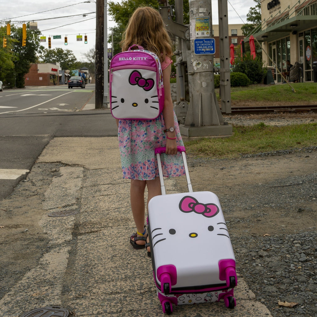 Hello Kitty Girls Luggage and Backpack Set - 18" Luggage Suitcase With Wheels, 13.75" Backpack