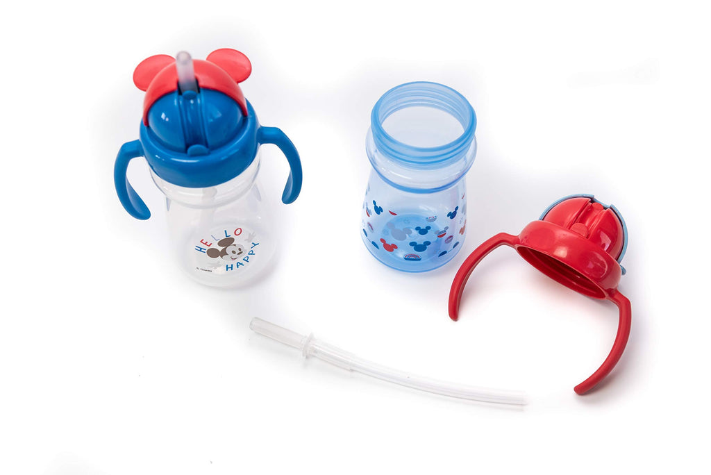 Cudlie Disney Mickey Mouse 7oz Baby Boy's Set of Two Straw Sipper Handles, Hello Happy