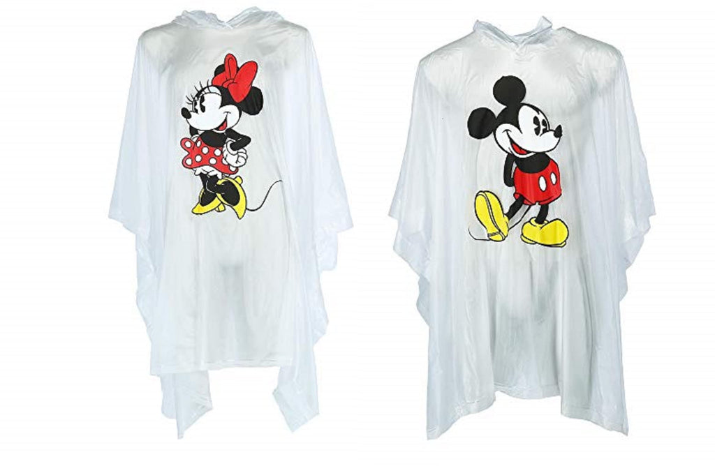 Disney Classic Mickey and Minnie Rain Poncho 2 pack set, Clear Adult