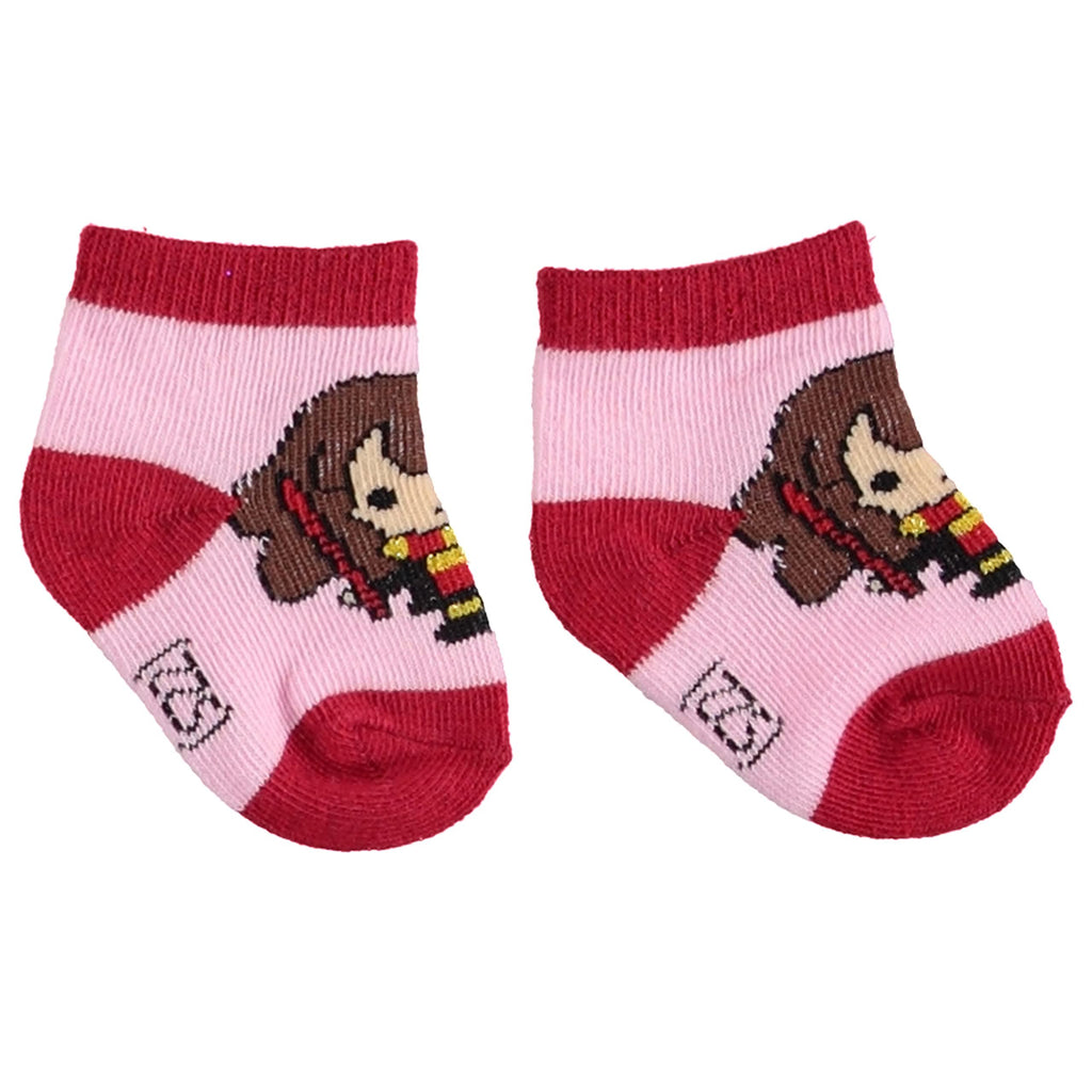 Harry Potter Baby Girls' Bodysuit, Knotted Cap & Socks Gift Set (Pink/Red/Yellow, 0-3 Months)