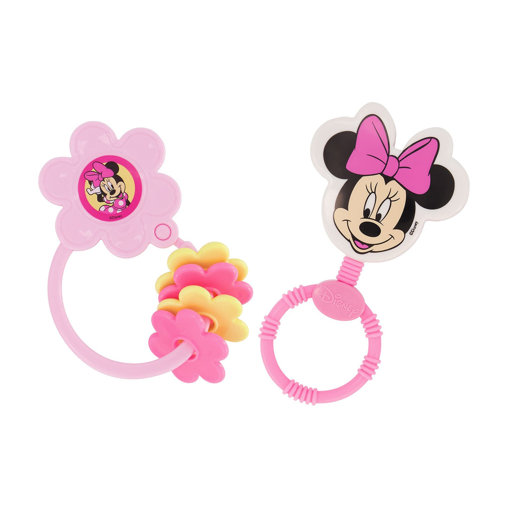 2 Pack Disney Princess Character Shape Rattle and Keyring Teether, Premium Toddler Birthday Toys, Infant Teething Toys, Great for Newborn Shower Gifts