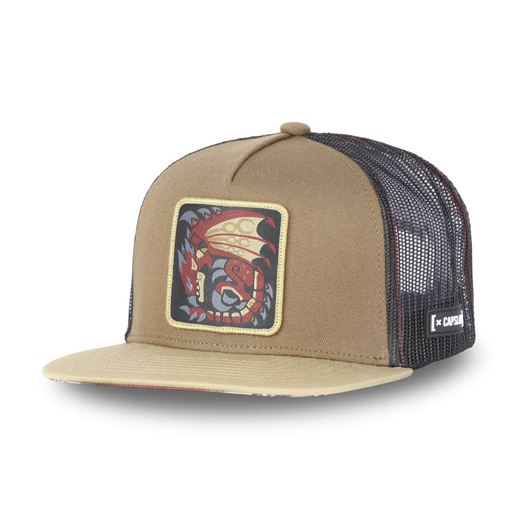 [X] CAPSLAB Trucker Hat Monster Hunter One Size Fits All Embroided Patch Flat Bill Hat Breathable Mesh