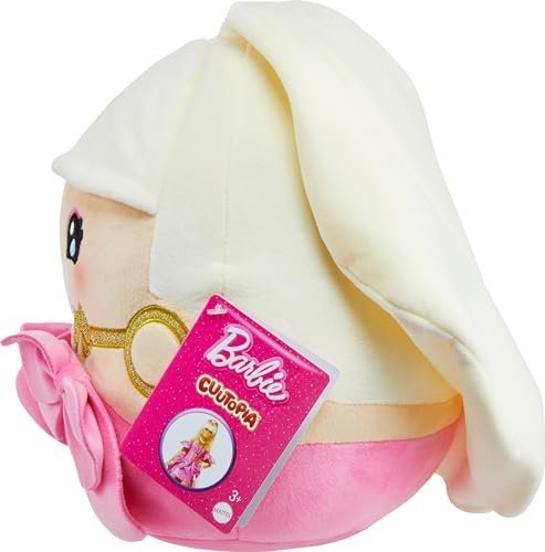 Barbie Cuutopia Plush, 10-inch Soft Pillow Doll with Iconic Look, Plus Tactile Felt Pink Bows & Long Ponytail, Collectible Toy