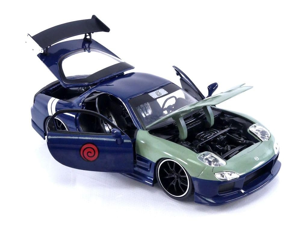 Jada Toys Naruto 1:24 1995 Mazda RX-7 Die-Cast Car & 2.75" Kakashi Hatake Figure, Blue,green