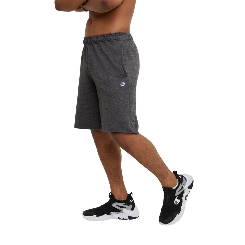 Champion Men's, Powerblend, Fleece Midweight, Athletic Shorts with Pockets (Reg. or Big, Navy C Patch Logo, Large Tall