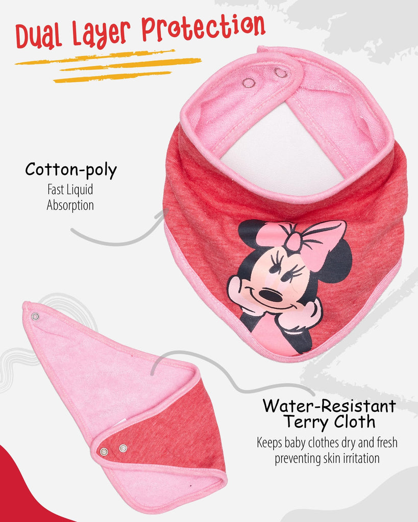 Disney Baby Girls' Bandana Bibs 3 Pack Set for Feeding, Teething, and Drooling, Red/Grey/Pink